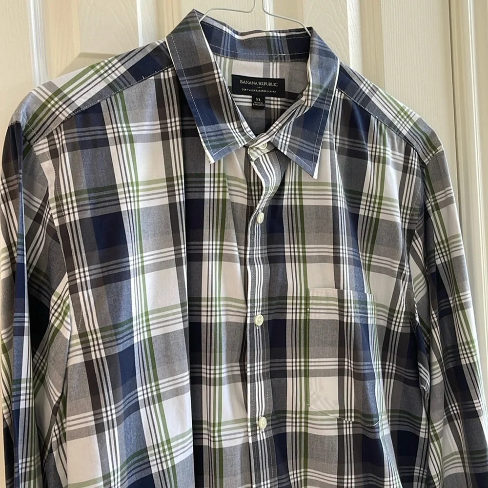 Banana Republic Men's Plaid Shirt Soft Wash Tailored Slim Fit Button Down Sz XL